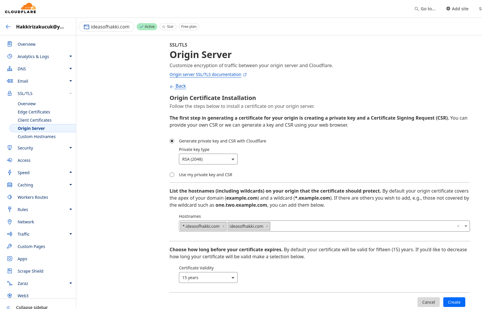 The image shows a screenshot of Cloudflare's 'Add Certificate' page.