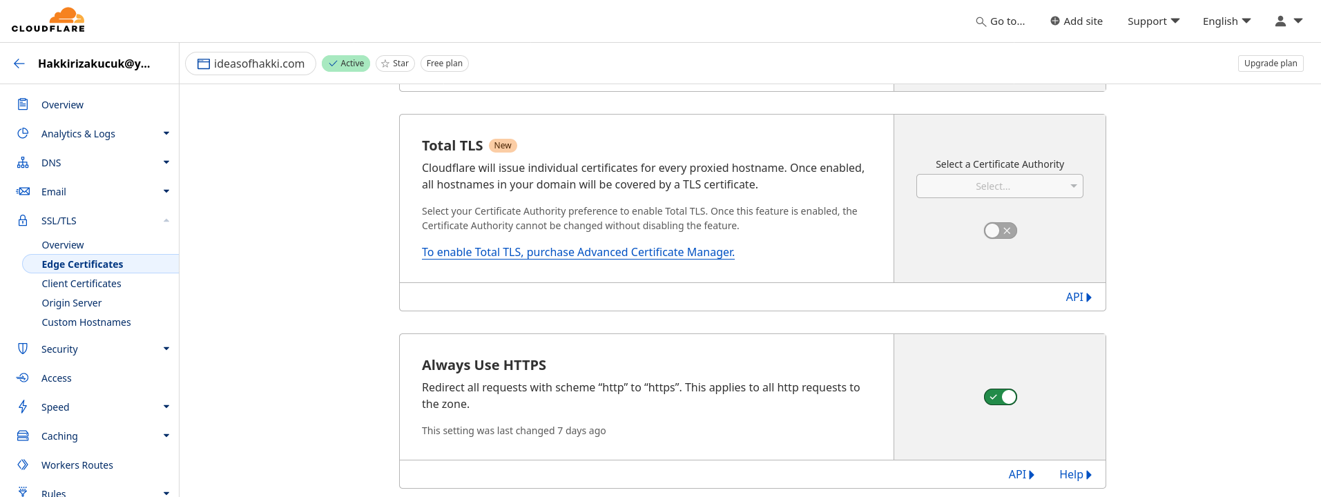 The image shows a screenshot of Cloudflare's 'Always Use HTTPS' option.