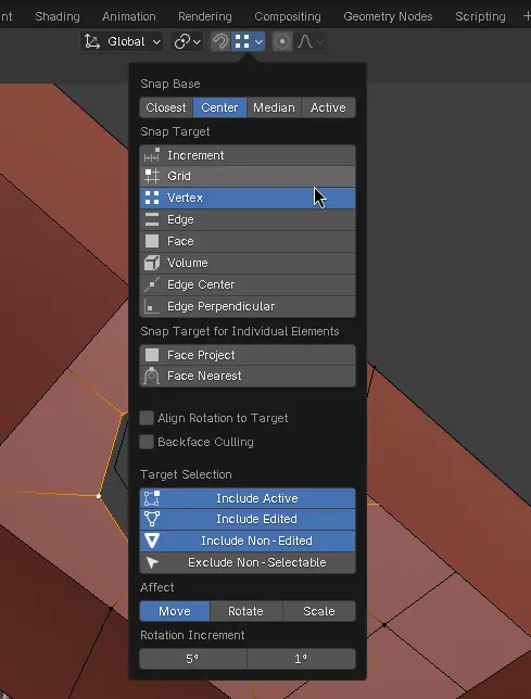 Choose Snap target to Vertex and turn off 'Align Rotation to Target'
