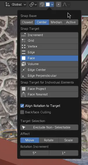 Snapping tool settings.